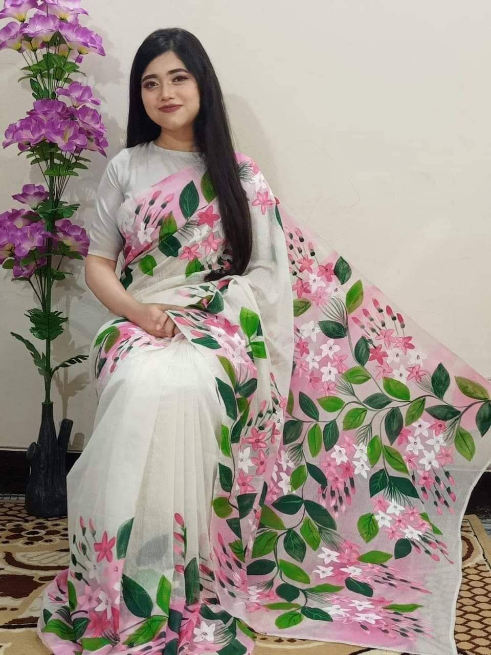 Hand Print Half Silk Sharee হাতের প্রিন্ট রেশমী শাড়ি